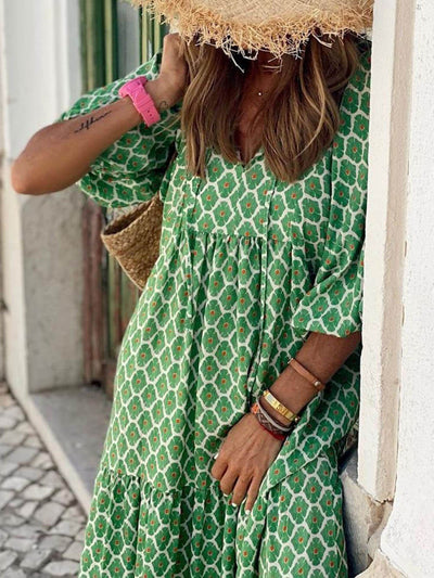 Cassandra | Boho Printed V‑Neck Maxi Dress