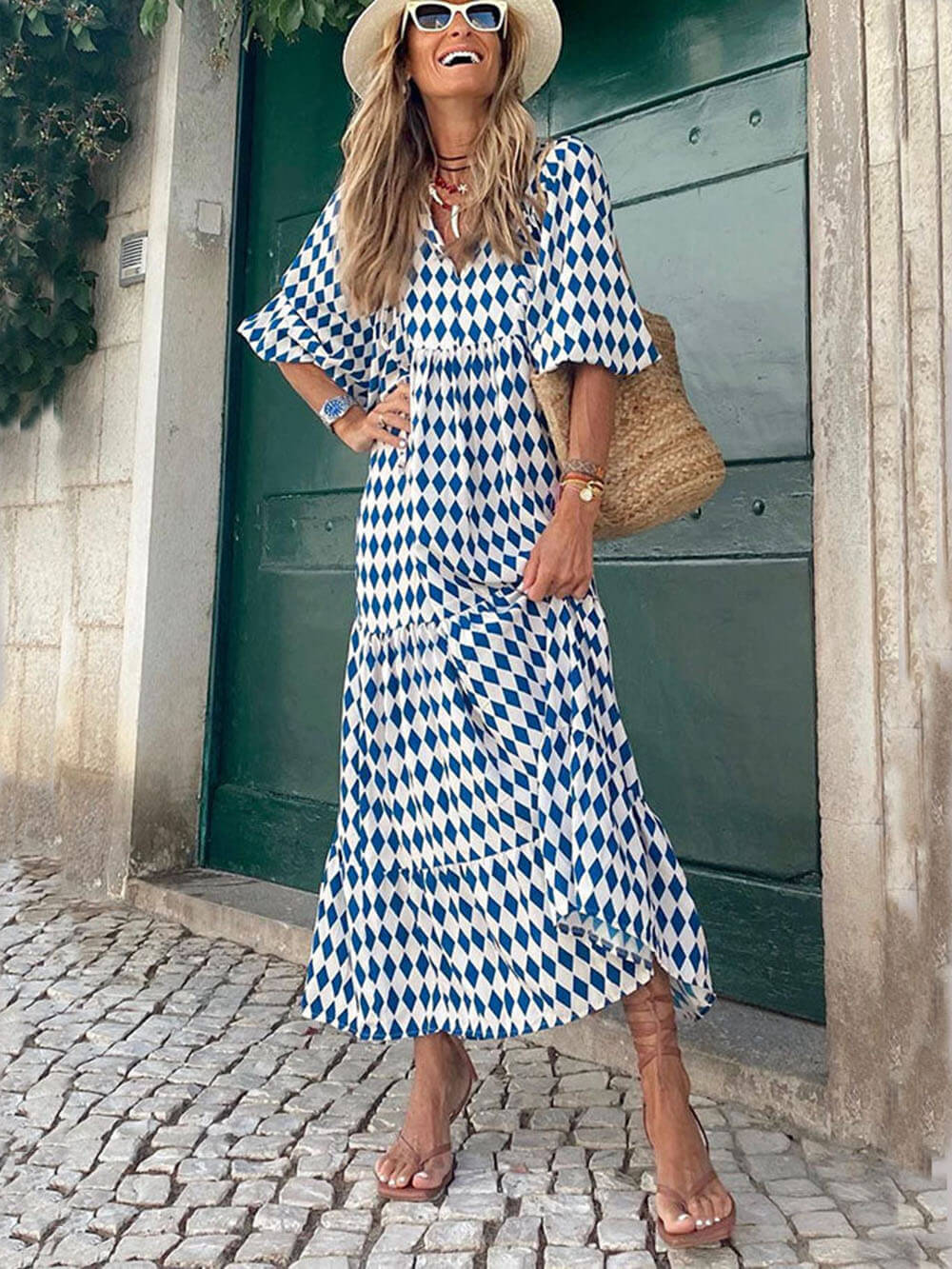 Cassandra | Boho Printed V‑Neck Maxi Dress