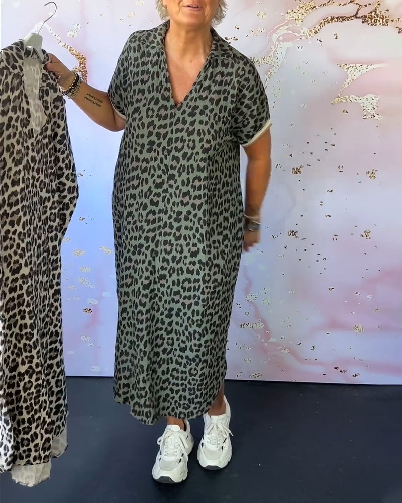 Evie | Short-sleeved dress with leopard print