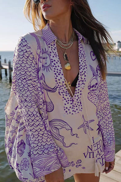 Maya – Satin Tassel Print Shirt & Shorts Set