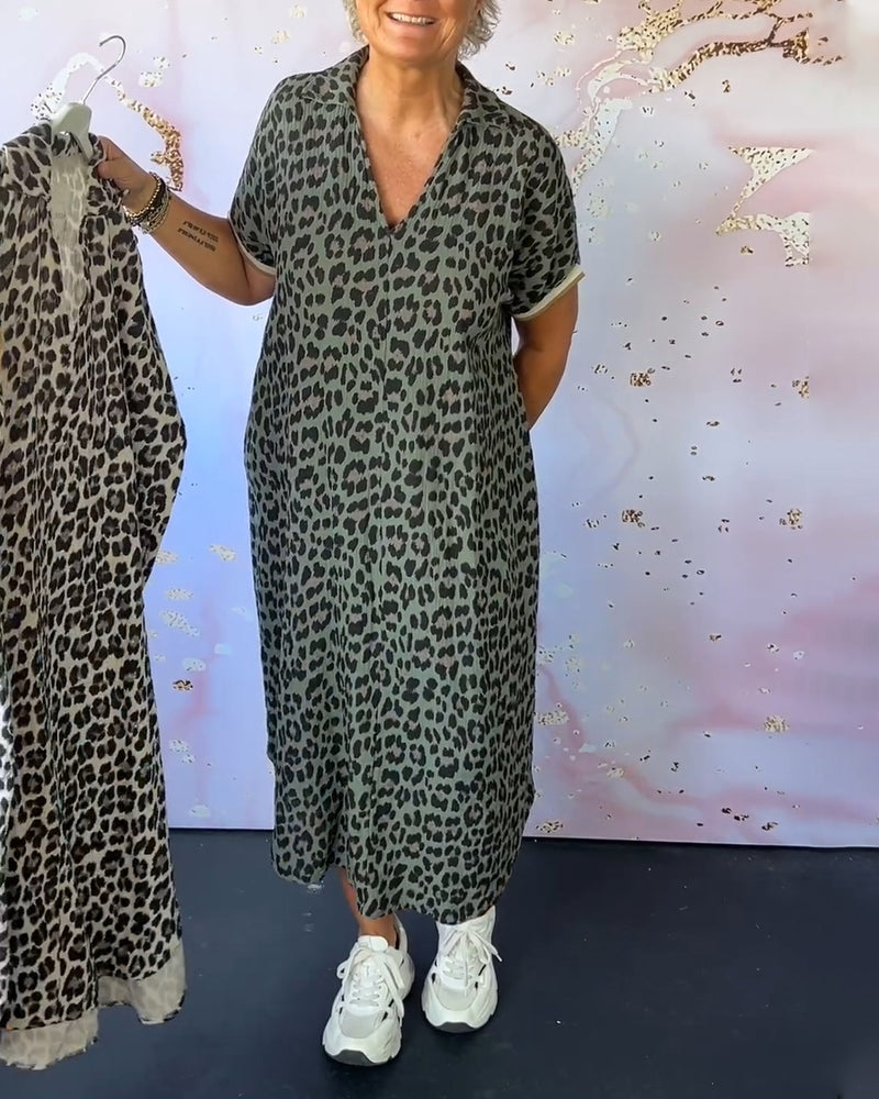 Evie | Short-sleeved dress with leopard print