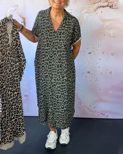 Evie | Short-sleeved dress with leopard print
