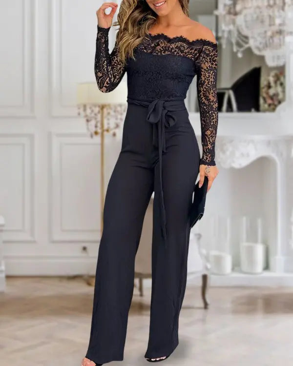 Elena – Off-Shoulder Lace Patch Slim Fit Jumpsuit
