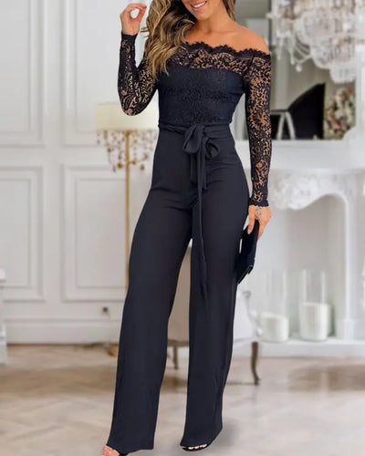 Elena – Off-Shoulder Lace Patch Slim Fit Jumpsuit