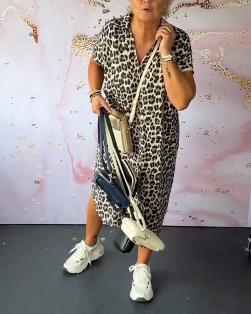 Evie | Short-sleeved dress with leopard print