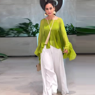 Roma – Chiffon Ruffle Top & Pocket Pants Set