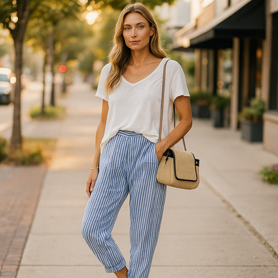 Pearl Bay | Georgia - Striped Linen-Blend Pants