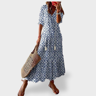 Andrea - Stylish vintage bohemian dress with V-neck and print