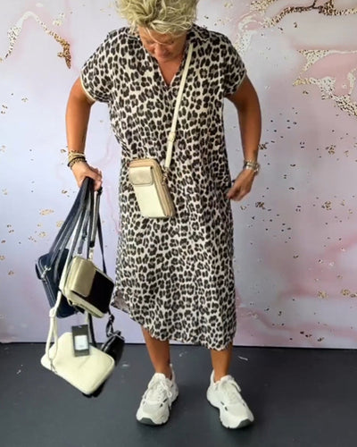 Evie | Short-sleeved dress with leopard print
