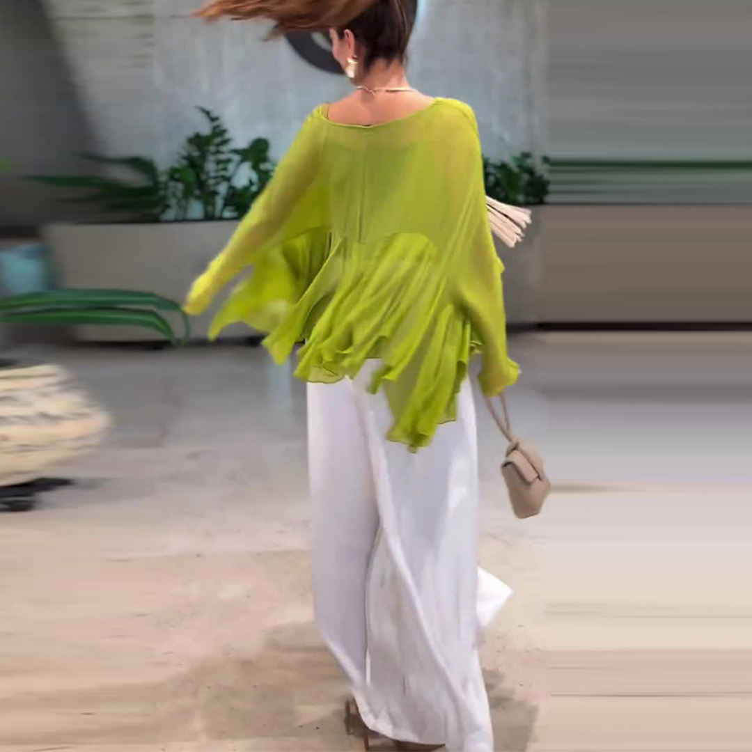 Roma – Chiffon Ruffle Top & Pocket Pants Set