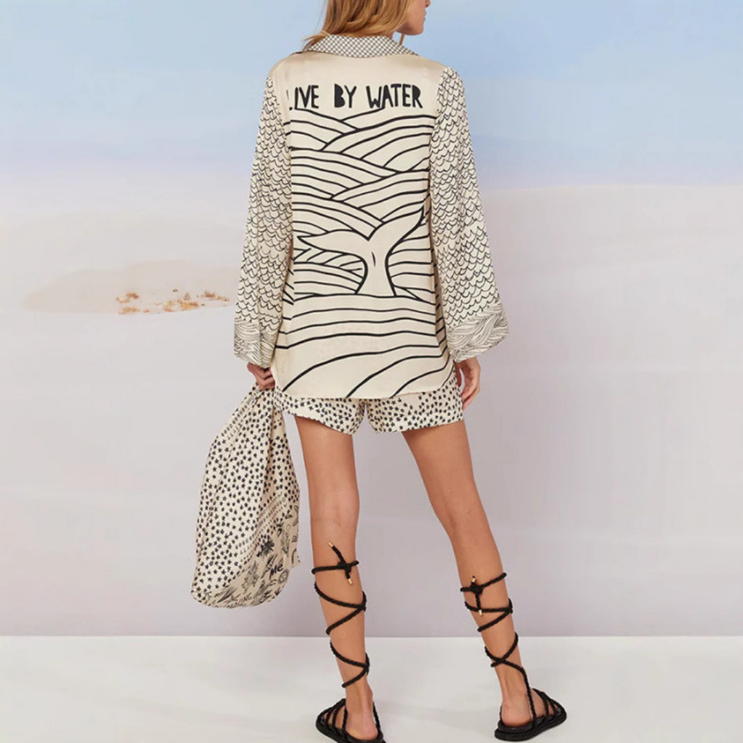 Maya – Satin Tassel Print Shirt & Shorts Set