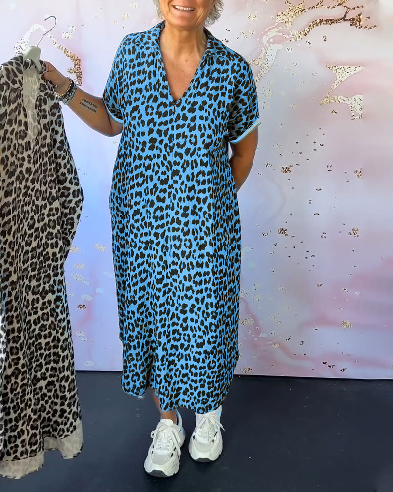 Evie | Short-sleeved dress with leopard print