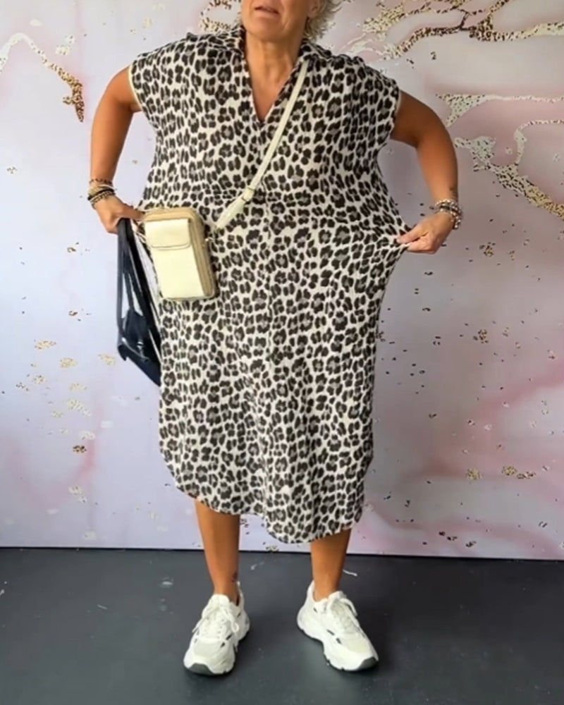 Evie | Short-sleeved dress with leopard print