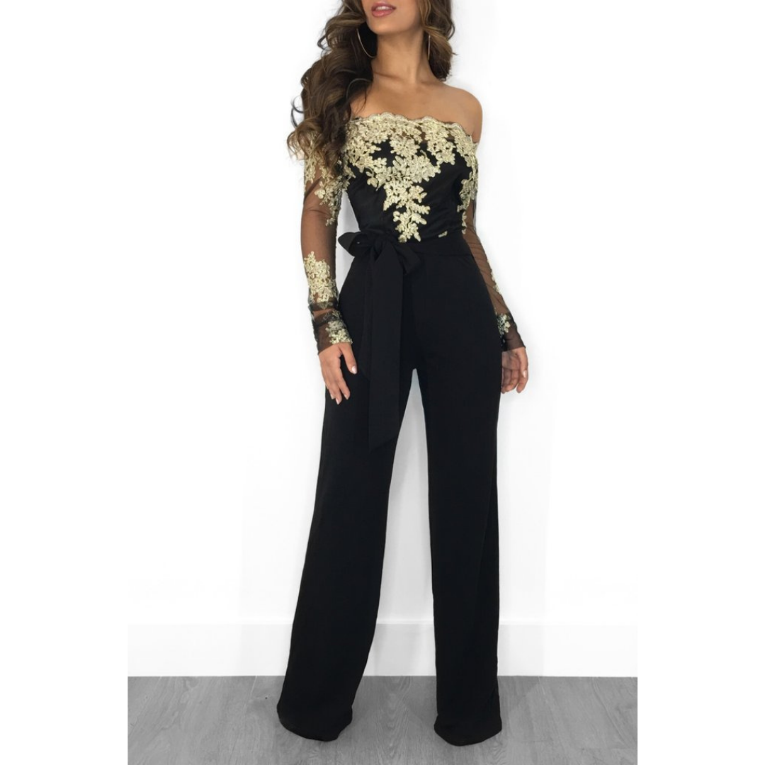 Elena – Off-Shoulder Lace Patch Slim Fit Jumpsuit