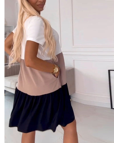 Violet | Casual dress with short sleeves and color block design