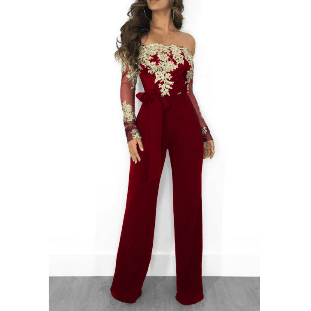 Elena – Off-Shoulder Lace Patch Slim Fit Jumpsuit