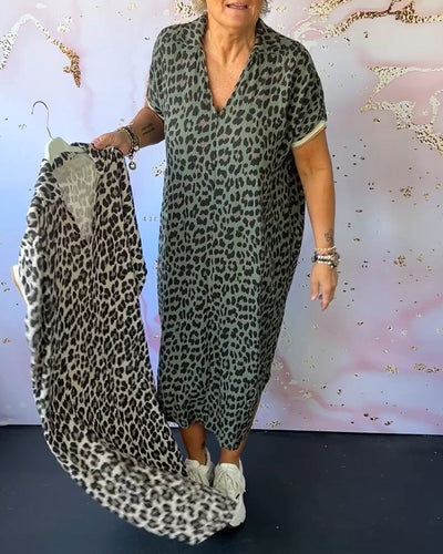 Evie | Short-sleeved dress with leopard print