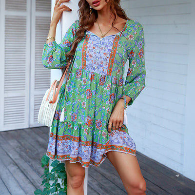 Mia | Boho Floral Mini Dress