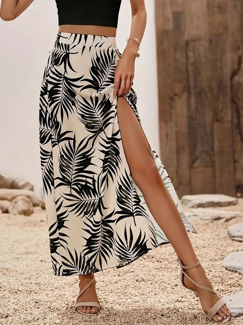 High-Slit Printed Maxi Skirt