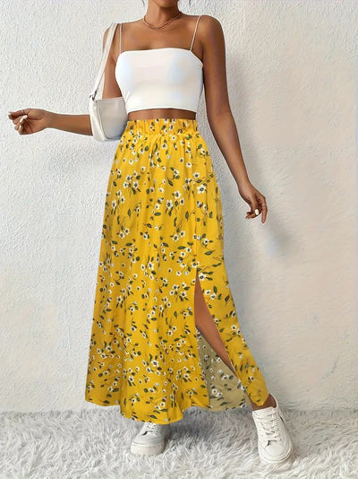 High-Slit Printed Maxi Skirt
