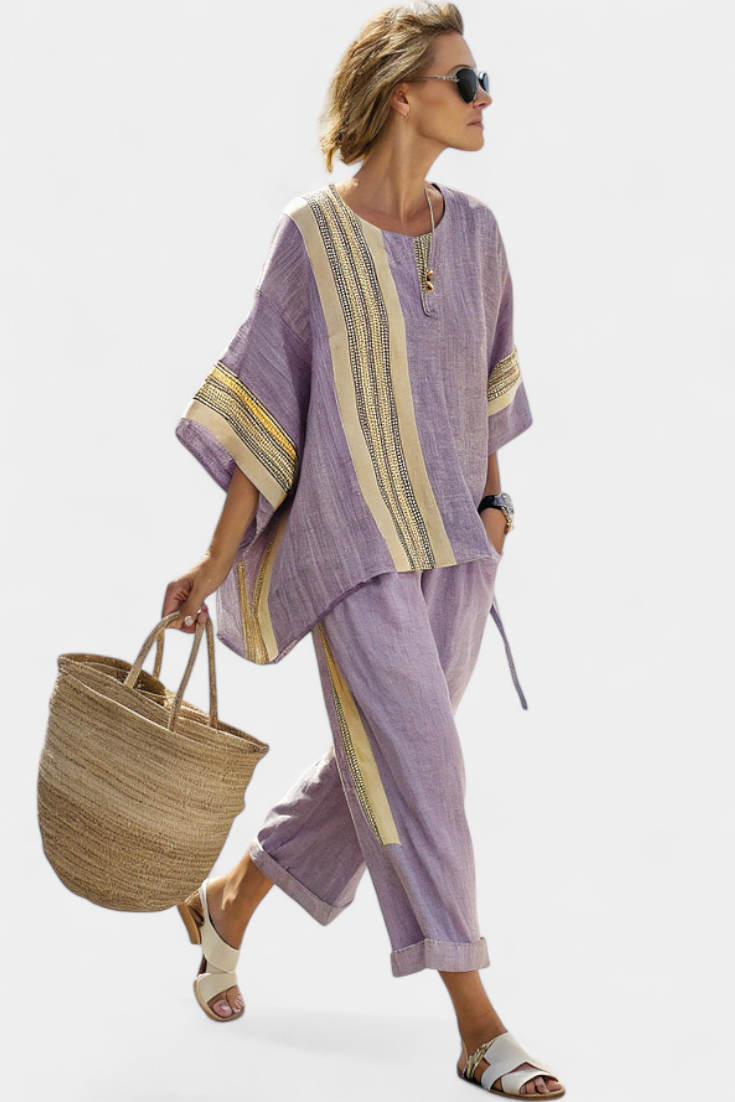 María Ethnic Set with Stripes and Wide Cut