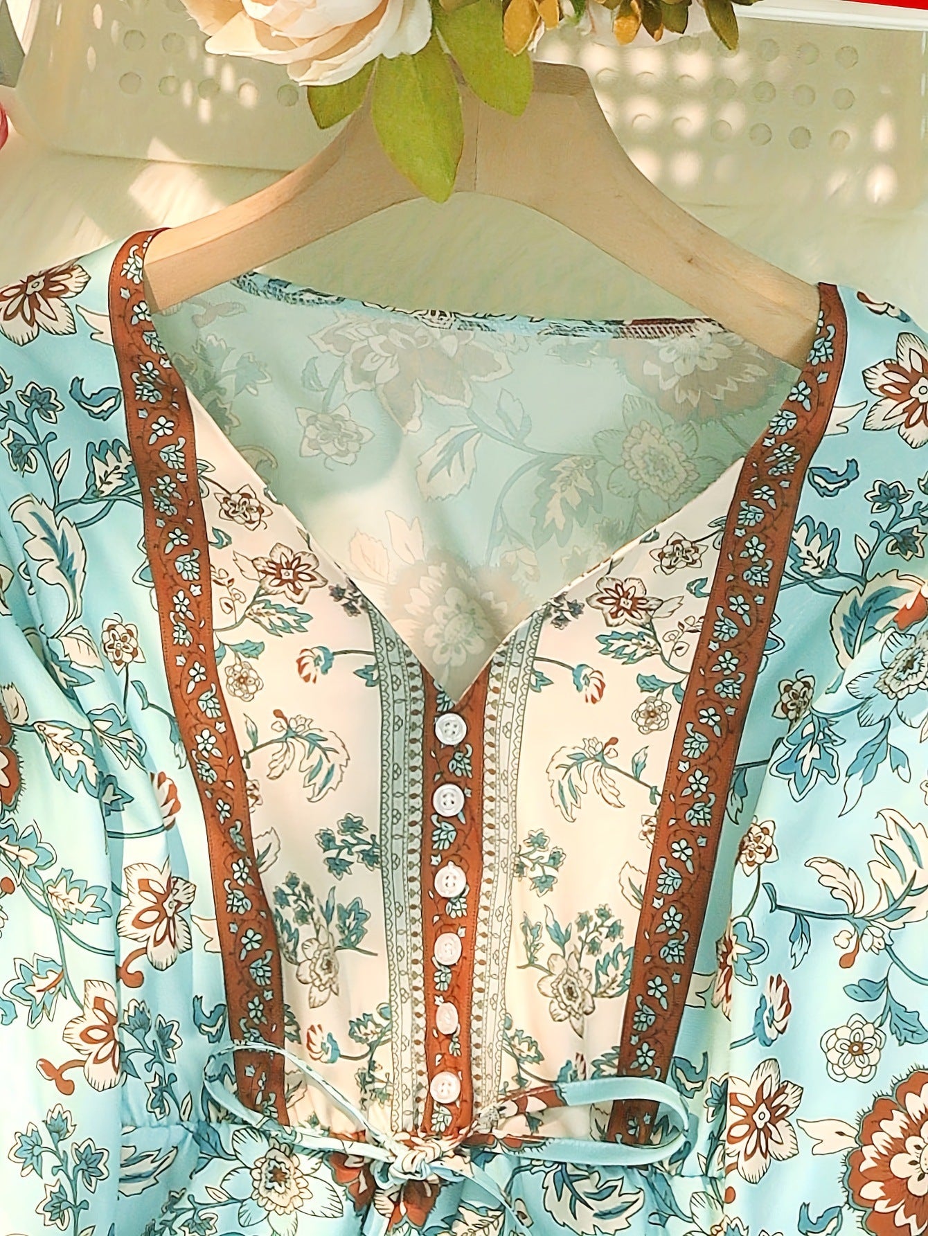 Tina | Boho Floral V Neck Dress with Lantern Sleeves