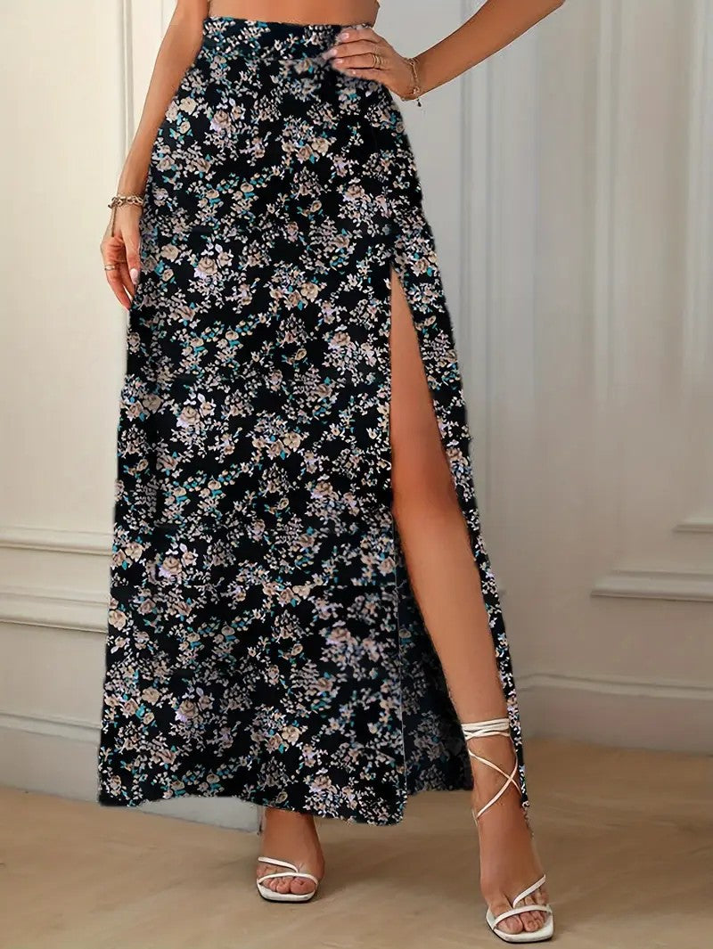 High-Slit Printed Maxi Skirt