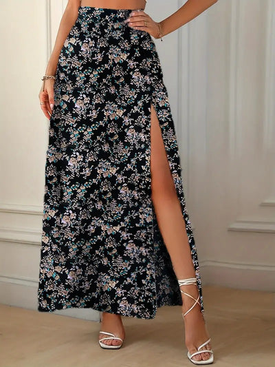 High-Slit Printed Maxi Skirt