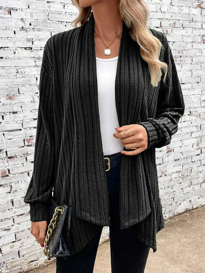 Lina-Ribbed Drape Cardigan
