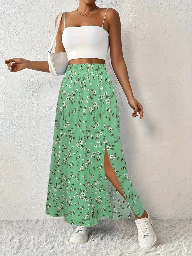 High-Slit Printed Maxi Skirt
