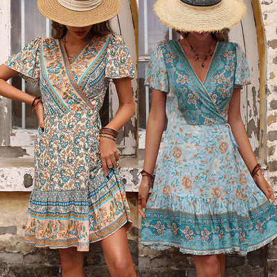 Mila | Boho Wrap Floral Mini Dress