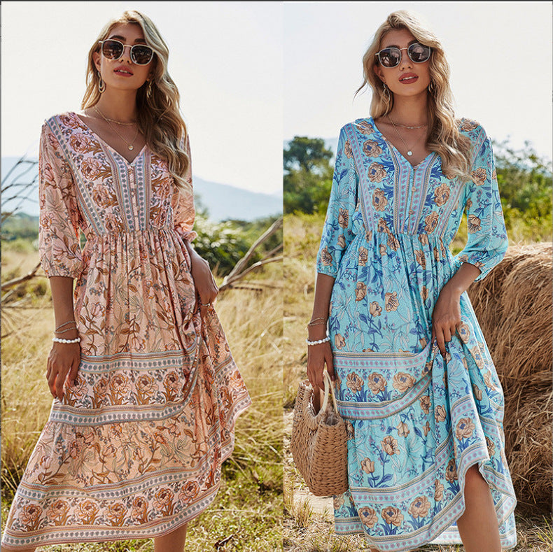 Lila | Floral Boho Midi Dress