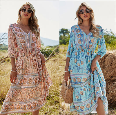 Lila | Floral Boho Midi Dress