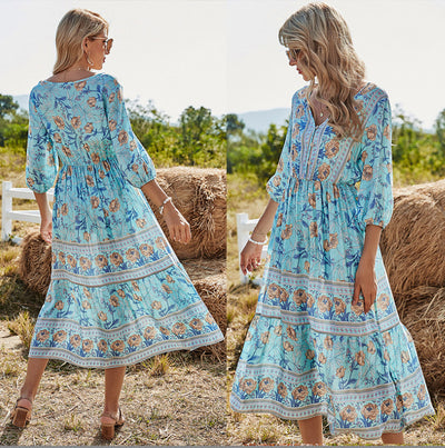 Lila | Floral Boho Midi Dress