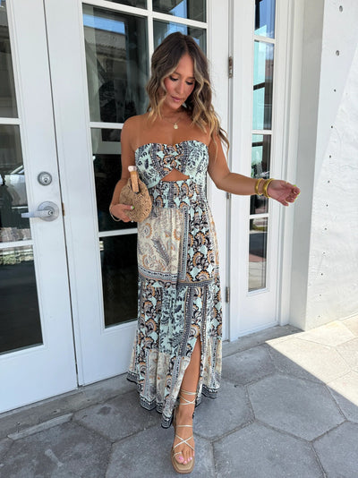Andresa | Boho Strapless Cut-Out Maxi Dress