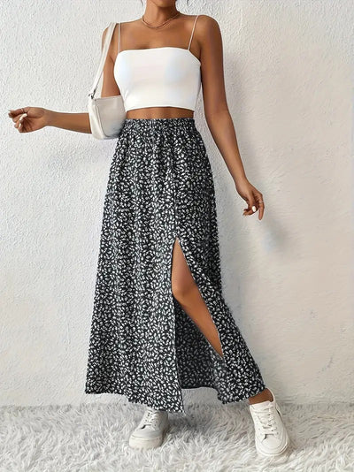 High-Slit Printed Maxi Skirt