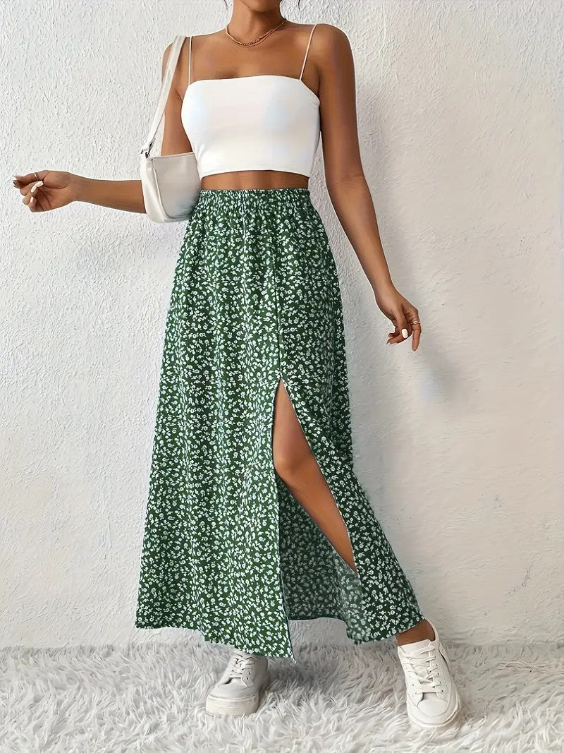 High-Slit Printed Maxi Skirt