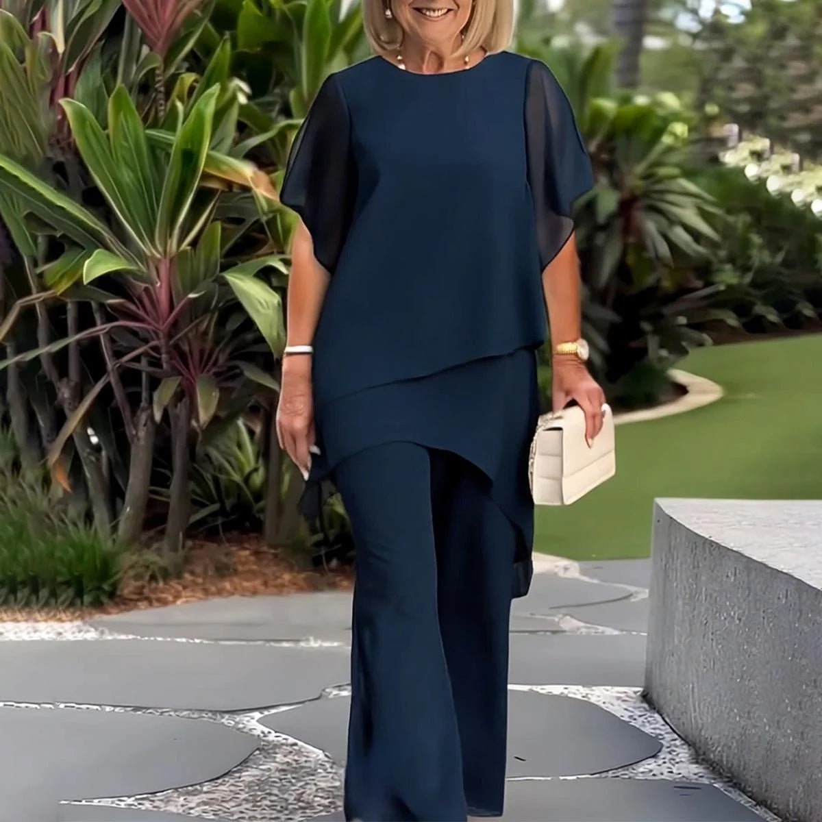 Selene | Elegant Chiffon Top & Pants Set