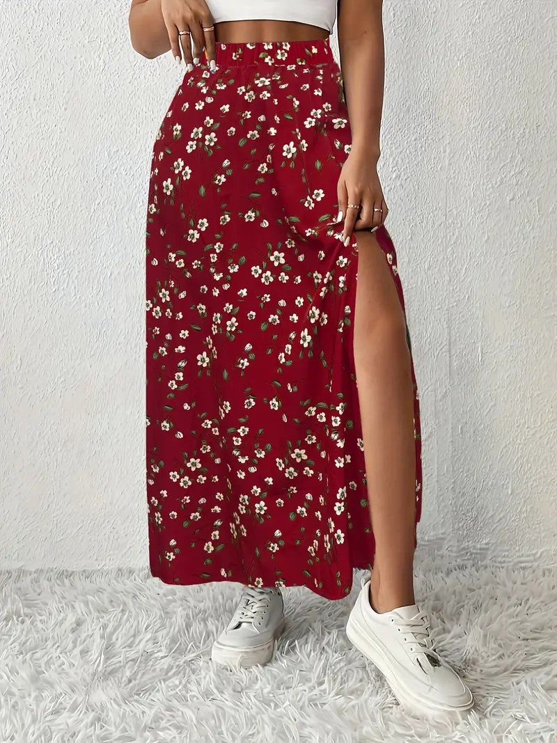 High-Slit Printed Maxi Skirt