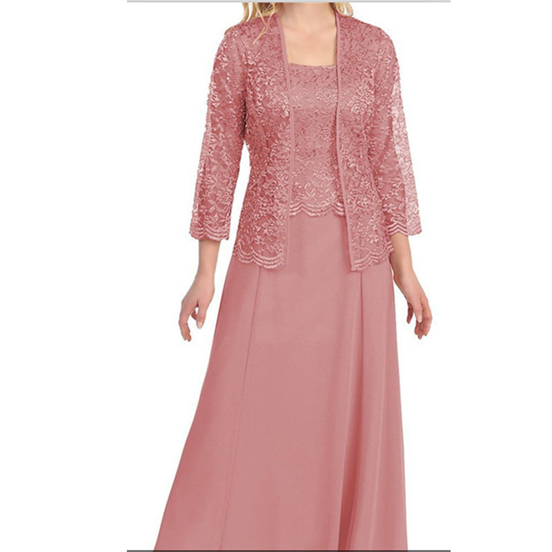 Adeline | Plus Size Chiffon Long Dress with Lace Cardigan