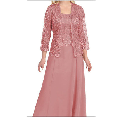 Adeline | Plus Size Chiffon Long Dress with Lace Cardigan