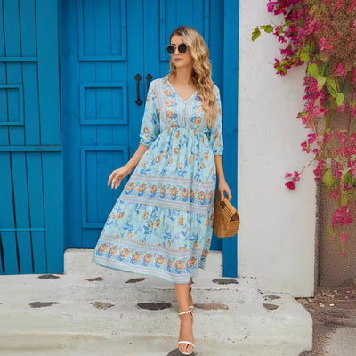 Lila | Floral Boho Midi Dress