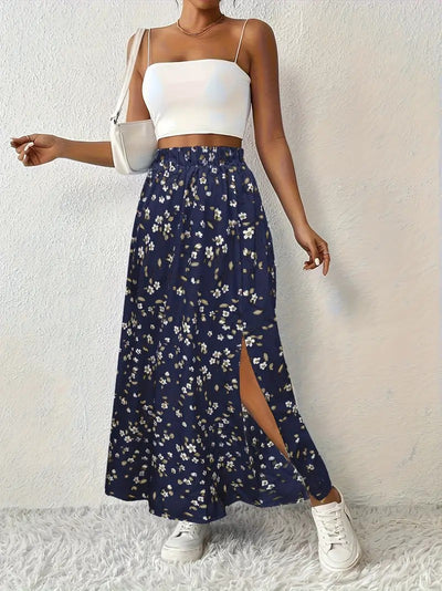 High-Slit Printed Maxi Skirt