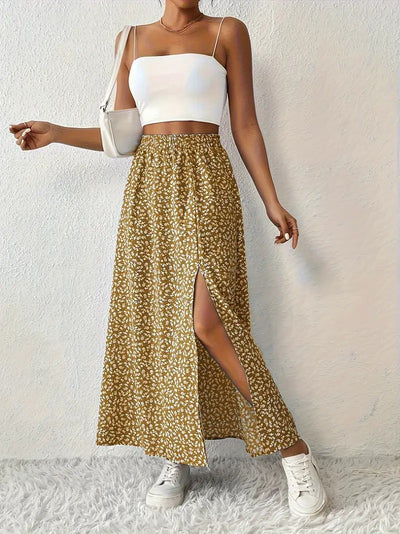 High-Slit Printed Maxi Skirt