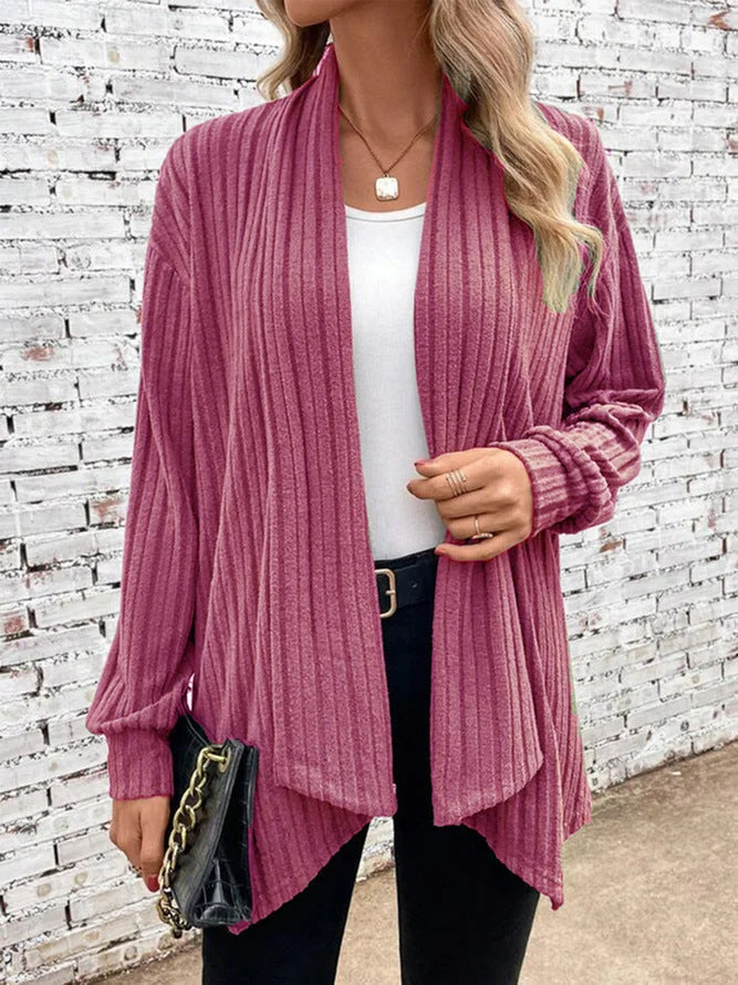 Lina-Ribbed Drape Cardigan