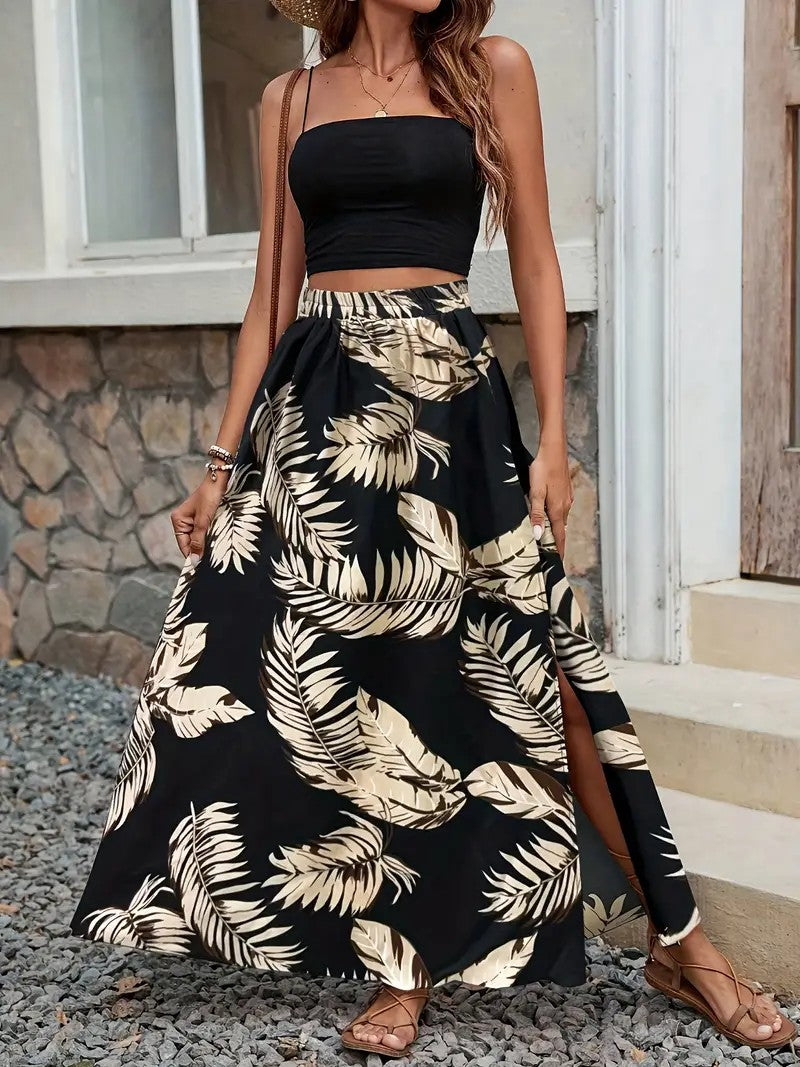 High-Slit Printed Maxi Skirt