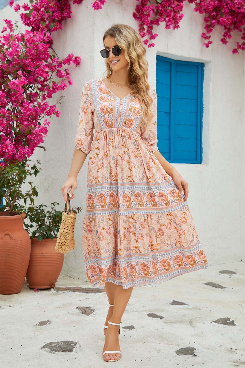 Lila | Floral Boho Midi Dress