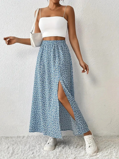 High-Slit Printed Maxi Skirt