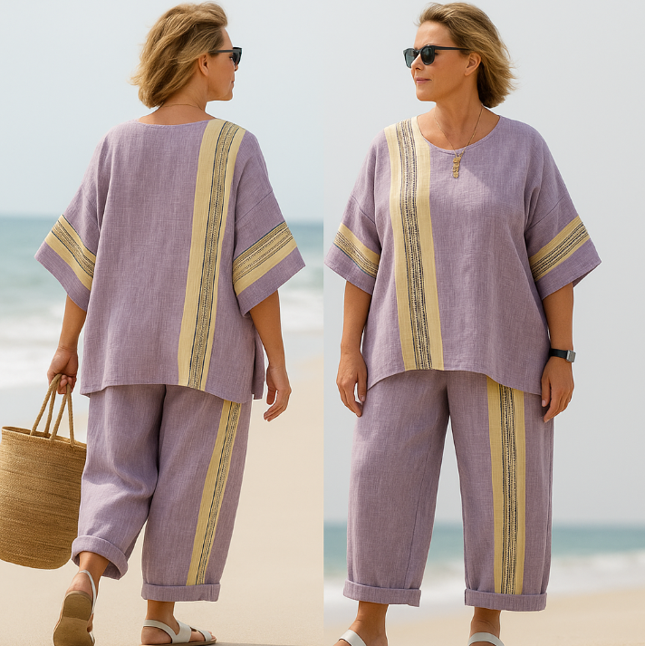 María Ethnic Set with Stripes and Wide Cut