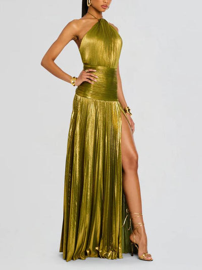 Amara | Metallic Peridot Maxi Dress
